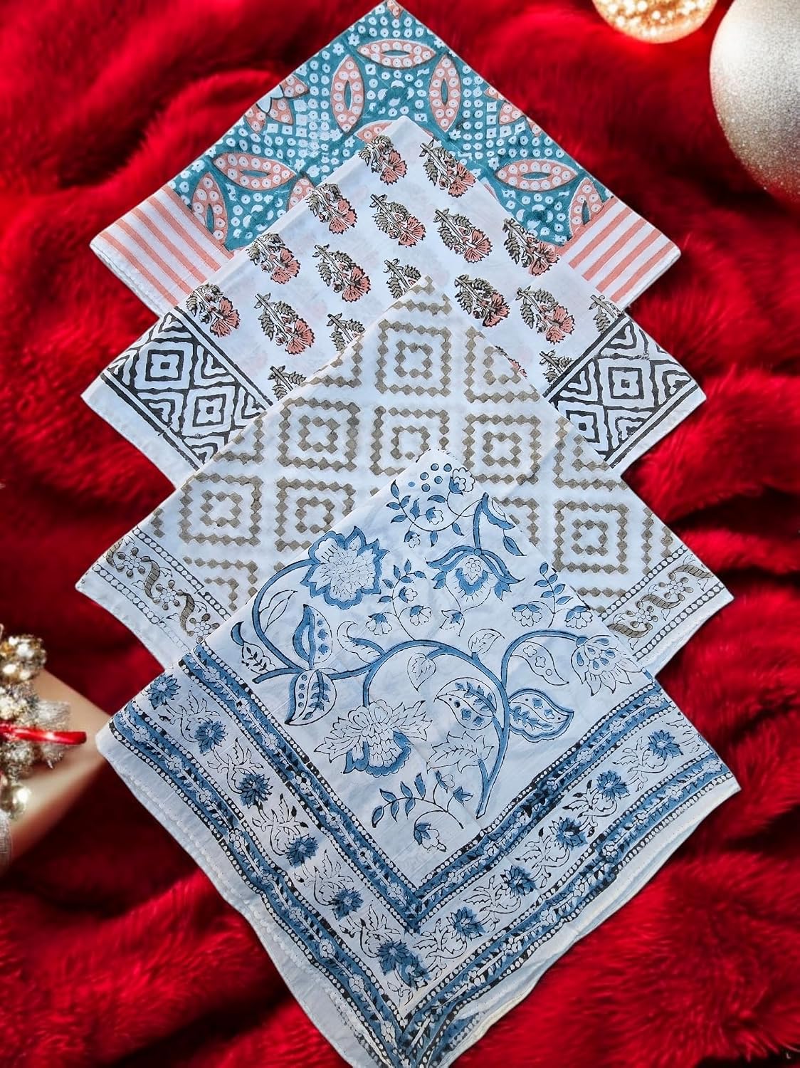21"x21" 100% Cotton Bandana for Women & Men Headband Hair Scarf, Kerchief, Multi-Purpose Christmas Gift (4 Pack)