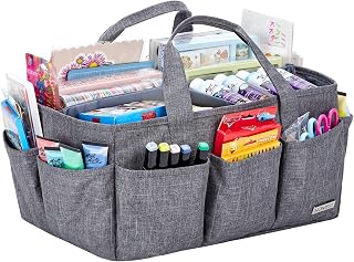 HOMEST Craft Organizer Tote Bag with Multiple Pockets, Storage Art Caddy for Scrapbooking, Crafts Supply Carrier for Tool, Gray