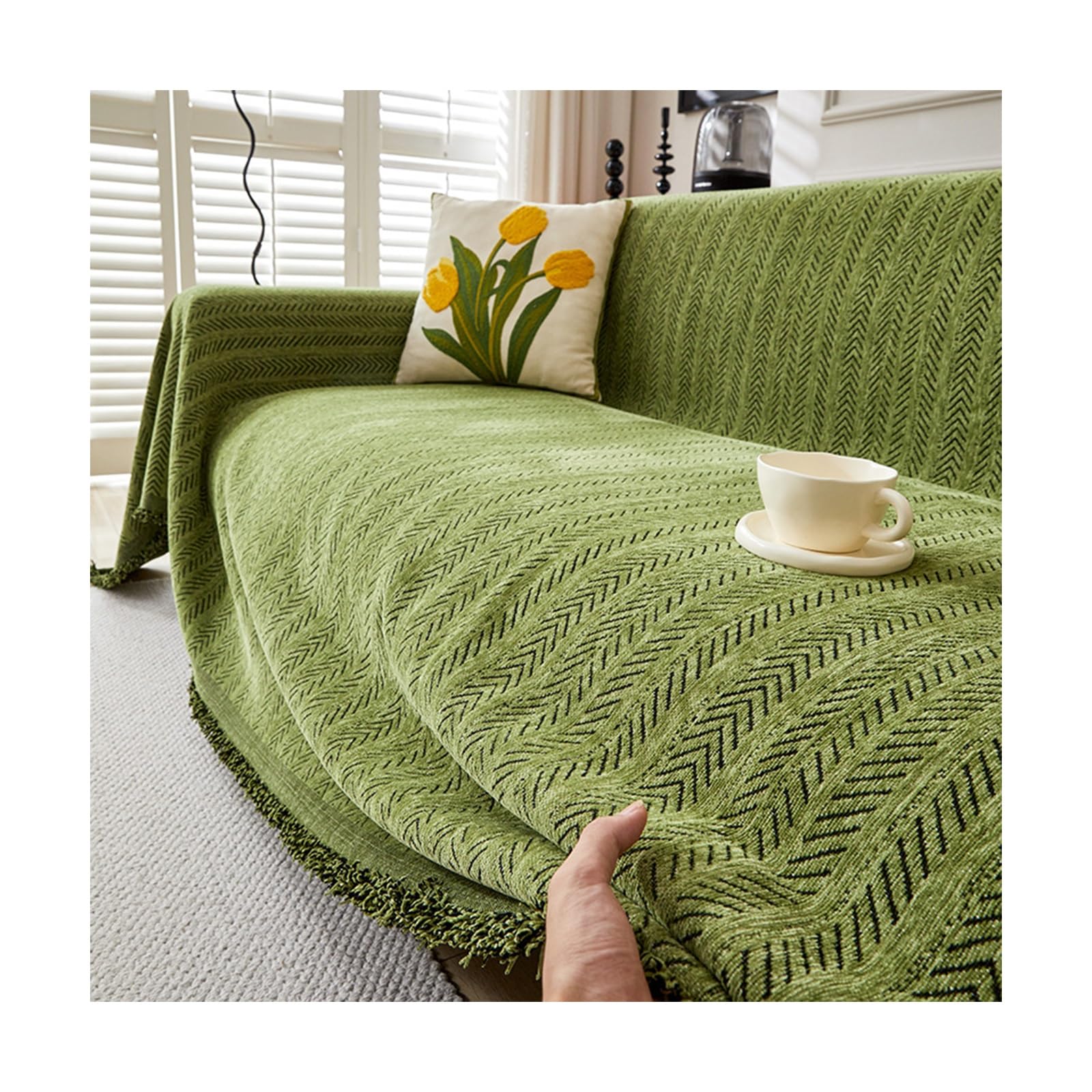 Large Sofa Throw Blanket, Throws for Sofas Large, 1/2/3/4 Seater Extra Large Throw Blanket Sofa, Soft Sofa Throws Reversible with Tassels, Couch Throws for Sofa Chair Bed Armchair(Green,180x180CM) — image 1