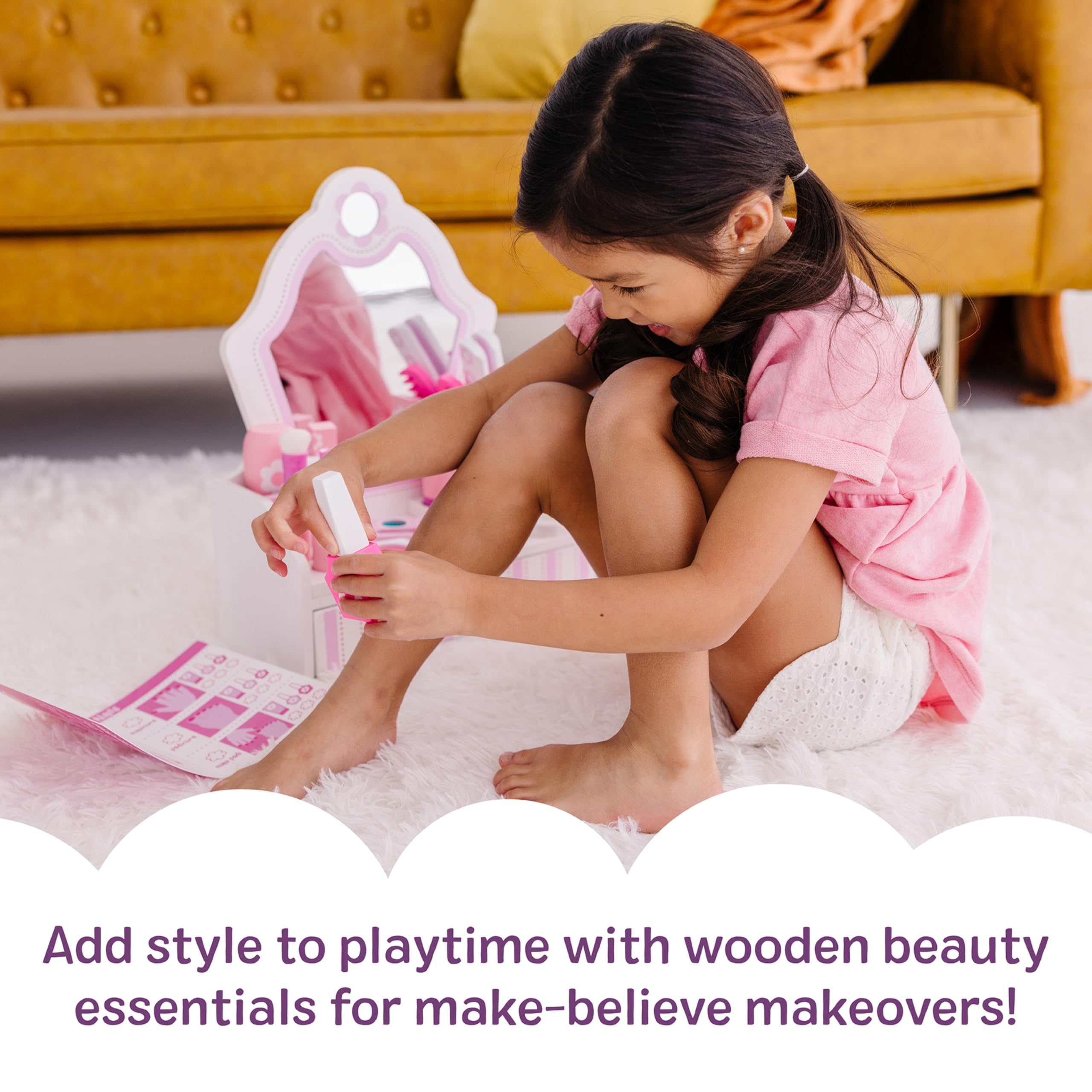 Melissa & Doug Wooden Beauty Salon Play Set with Vanity and Accessories (18 Pcs) Role Toy