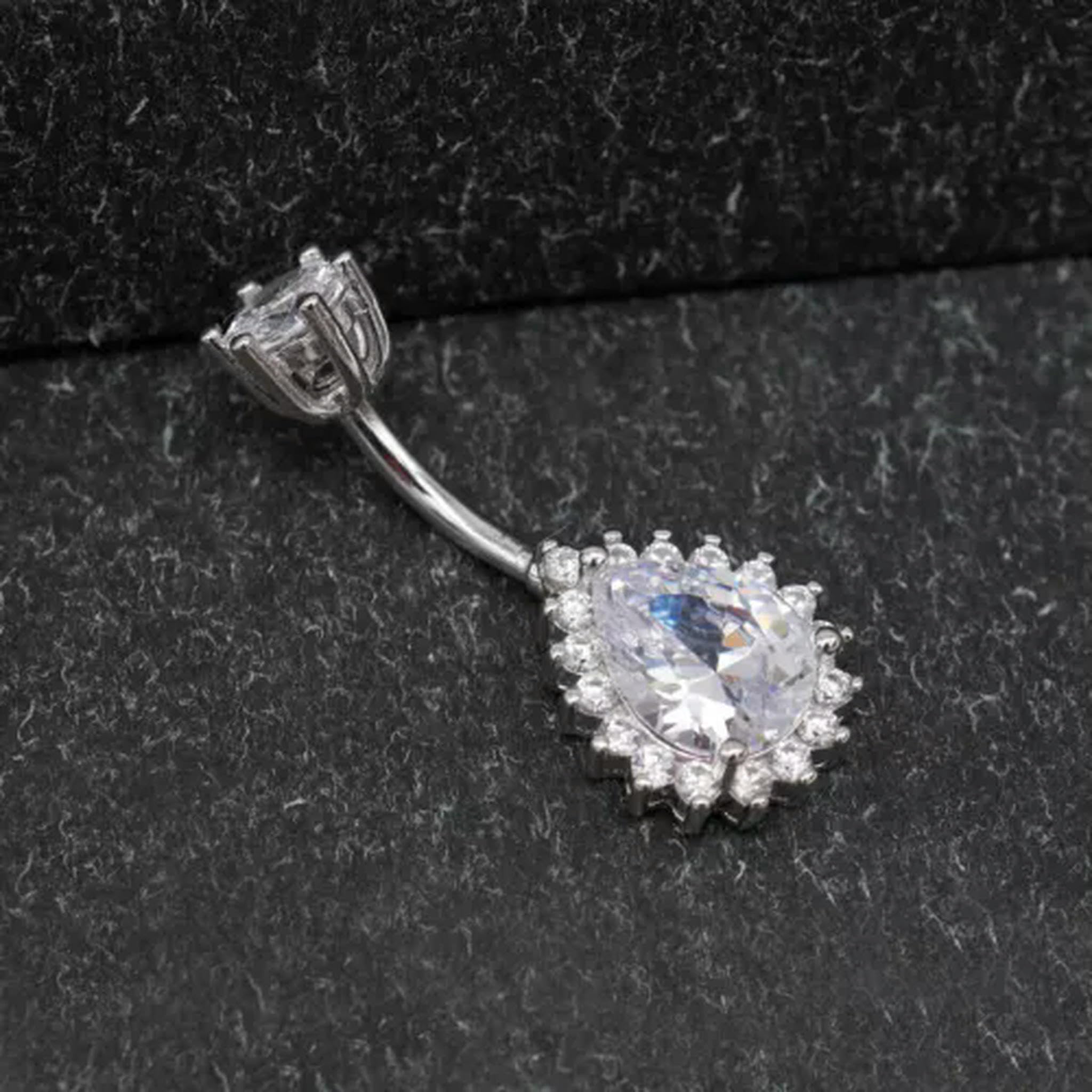 Piercing all'ombelico con Ciondolo a Goccia in Argento Sterling, con zirconi cubici, A4398-10mm