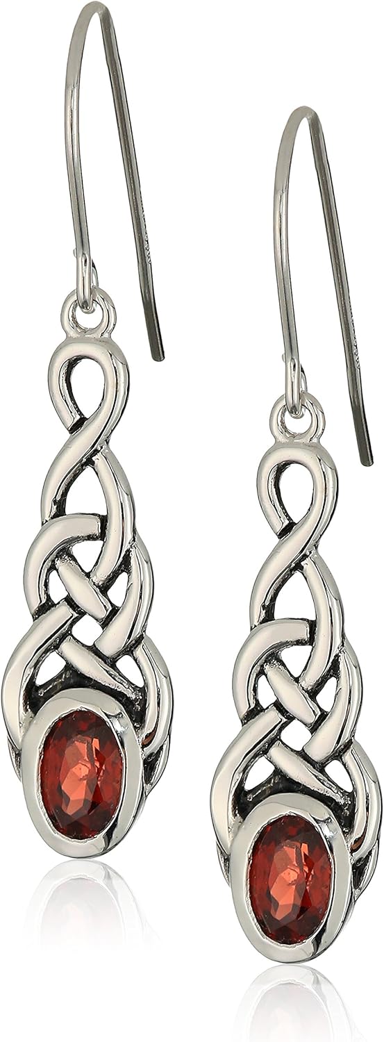 Amazon Collection Sterling Silver Gemstones Celtic Knot Linear Drop Earrings