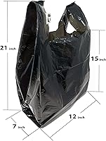 Vista 2 de Compras de comestibles Bolsas de plástico para camisetas lisas 12" x 7" x 21" (negro, 150)
