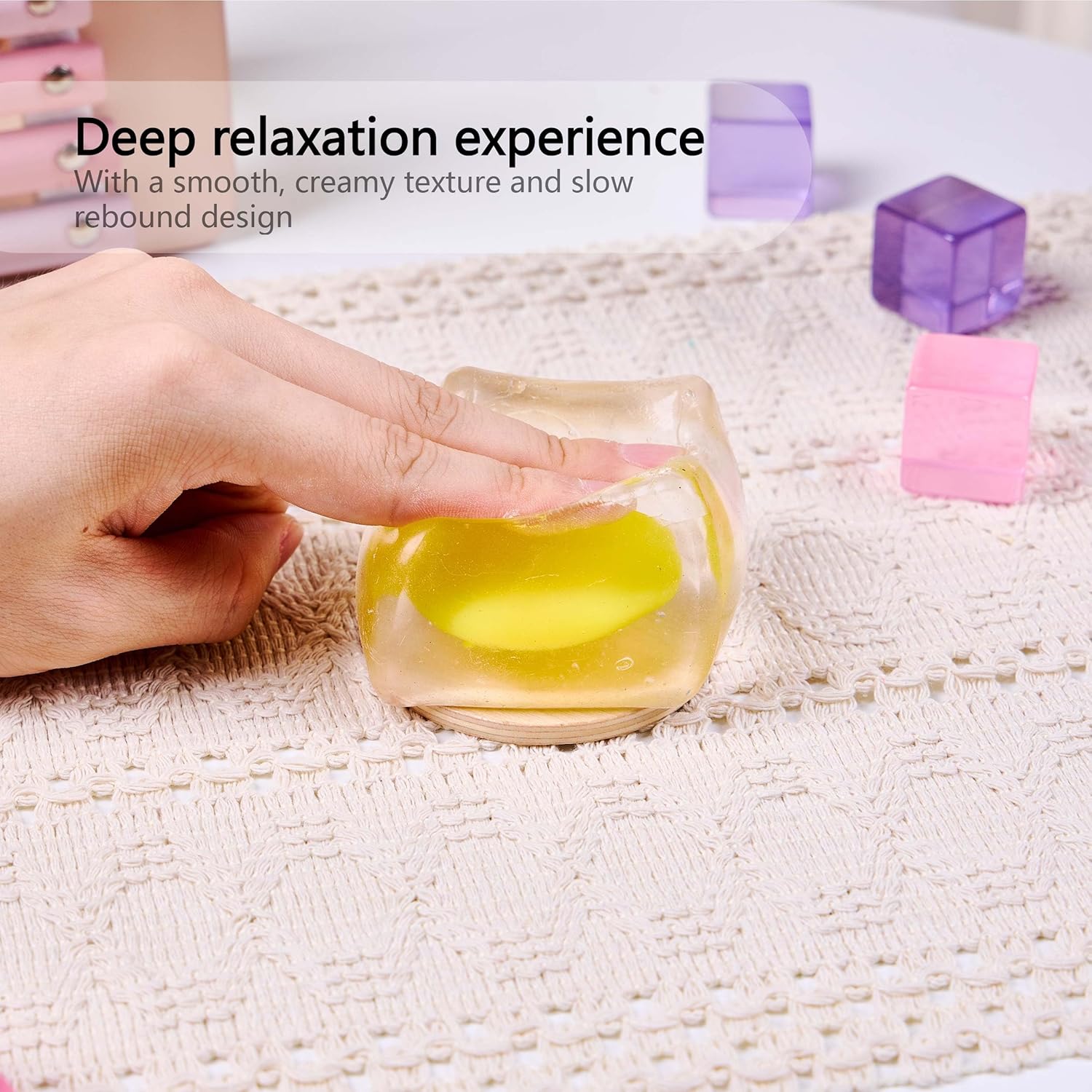 Nested Fruits Ice Cube Squishy Squeeze Toy, Cute Squishy Fidget Toy, Soft Silicone Squeeze Gifts for Kids Adults Party Favors (Lemon)