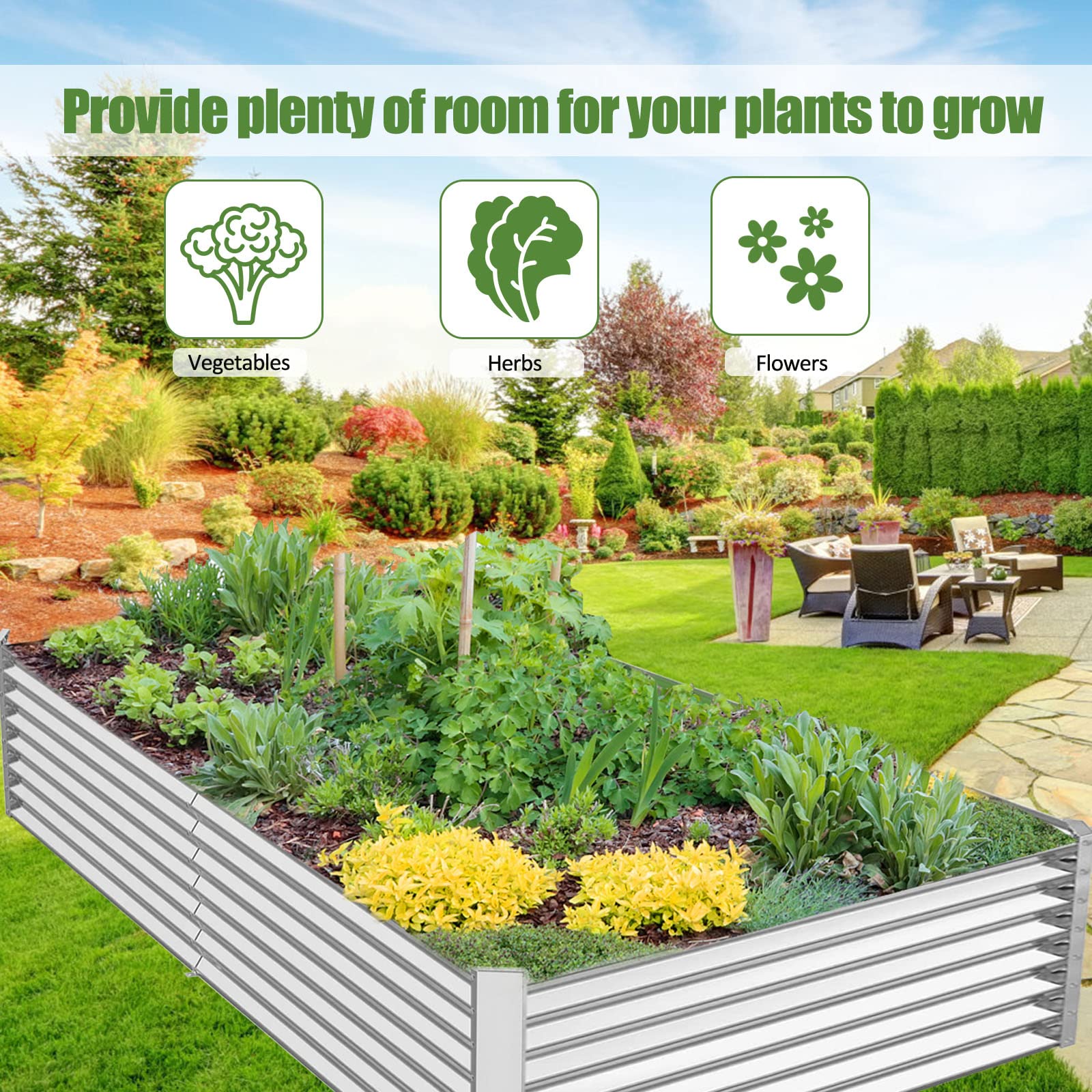 Homegroove 8x4x2ft Galvanized Raised Garden Bed Outdoor, Large