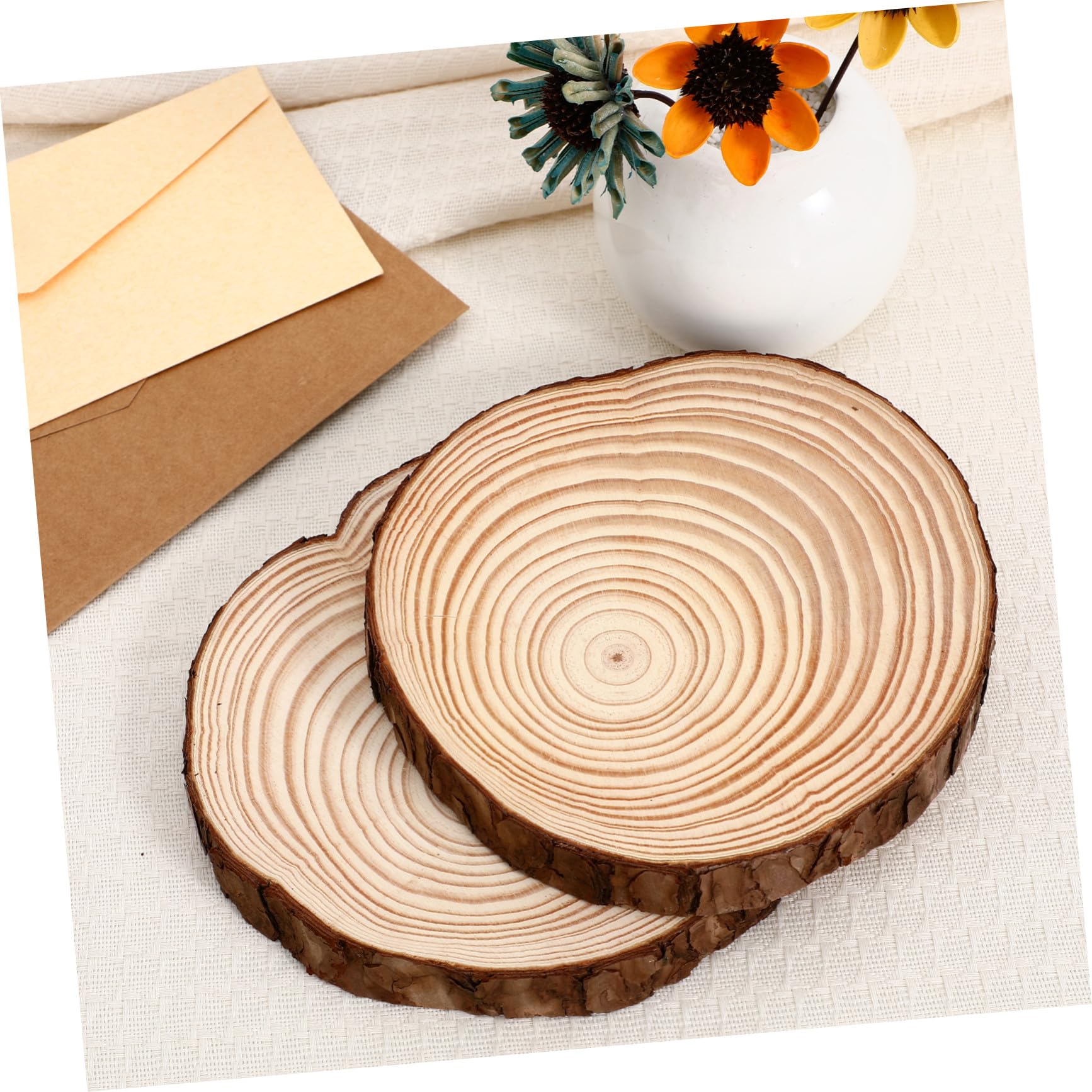 Gatuida 2 Pezzi Fette di Legno Grezzo Rotonde con Superficie Liscia e Corteccia per Decorazioni Rustiche, Artigianato e Centrotavola Naturali per Pittura e Decorazione da Parete