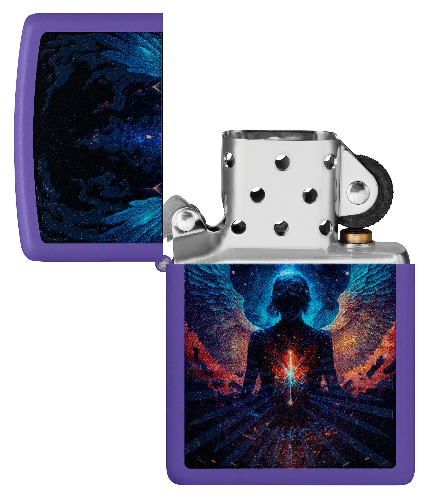 Zippo Angel Zapalniczka Sztormowa, Lampa Światła Czarnego, do Napełniania, Wielokrotnego Użytku, Wiatroodporna Konstrukcja, Pudełko na Prezent, Wykonano w USA, Kolor Fioletowy Matowy (Purple Matte)