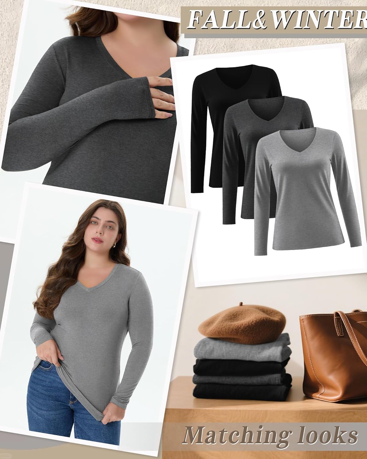 3 Pack Women's Plus Size T-Shirts Long Sleeve V Neck Slim Fitted Tunic Tops Casual Stretchy Basic Tee Shirt Xl-5XL - Image 5