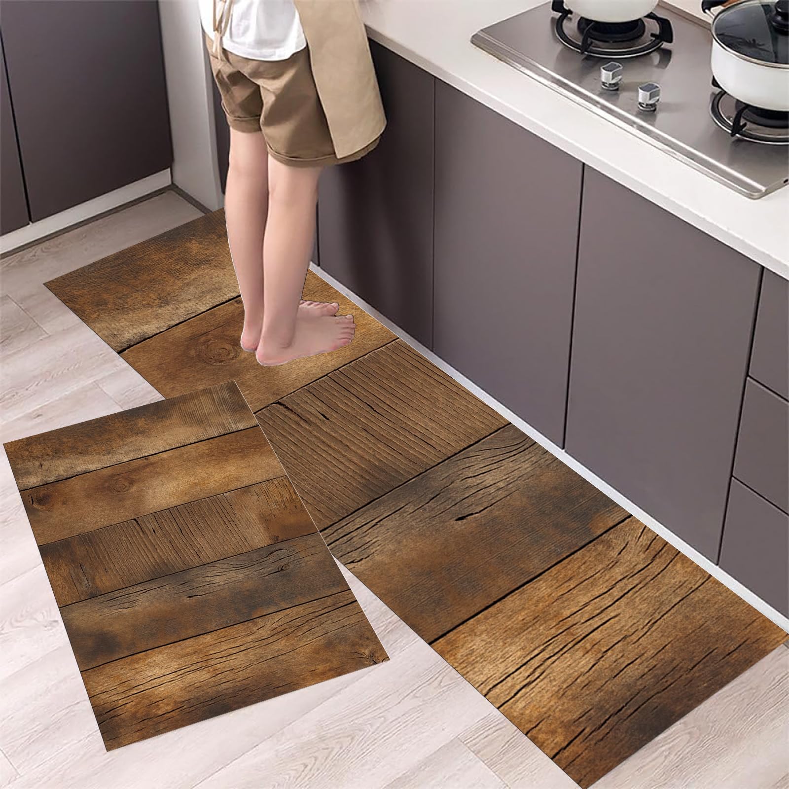 Tapis de cuisine antidérapant marron lavable lot de 2 tapis de couloir salon