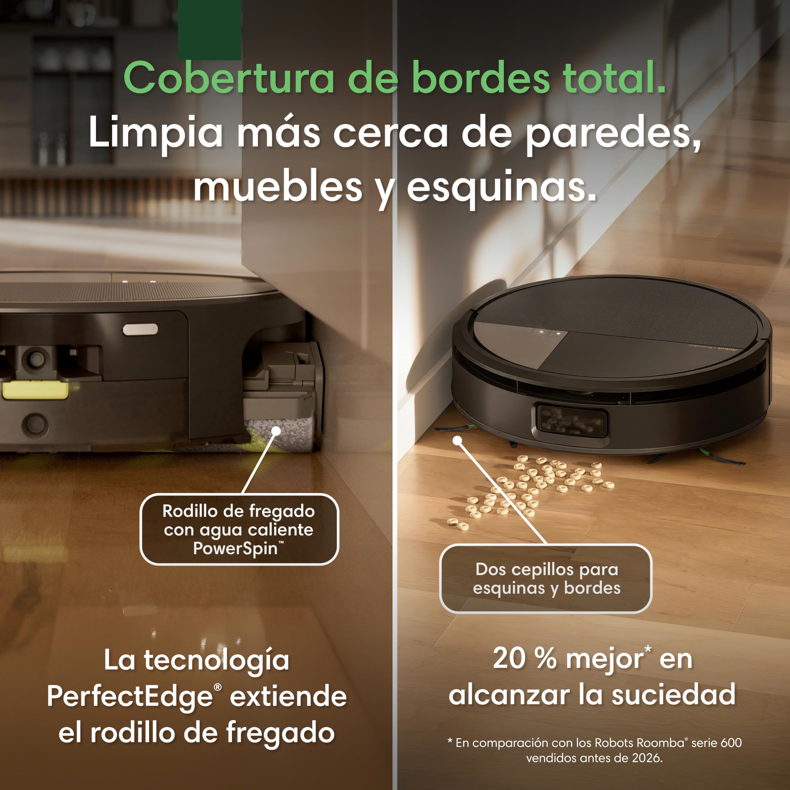 iRobot Roomba Max 775 Combo Base AutoWash multifunción y Agua Caliente, 30.000 Pascales, Rodillo PowerSpin Extensible, Cubierta Protectora, 2 cepillos, Fregado/Secado con Calor, LiDAR 3D con IA, Negro