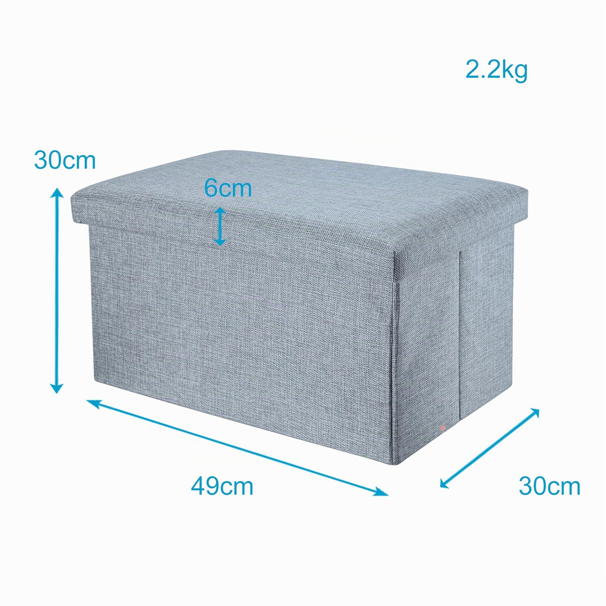 INTIRILIFE Banco Plegable 49x30x30cm en Gris - Asiento Cubo de Tela con Espacio de Almacenamiento y Tapa en Aspecto de Lino - Asiento Cubo reposapiés Plegable Caja de Almacenamiento arcón Taburete
