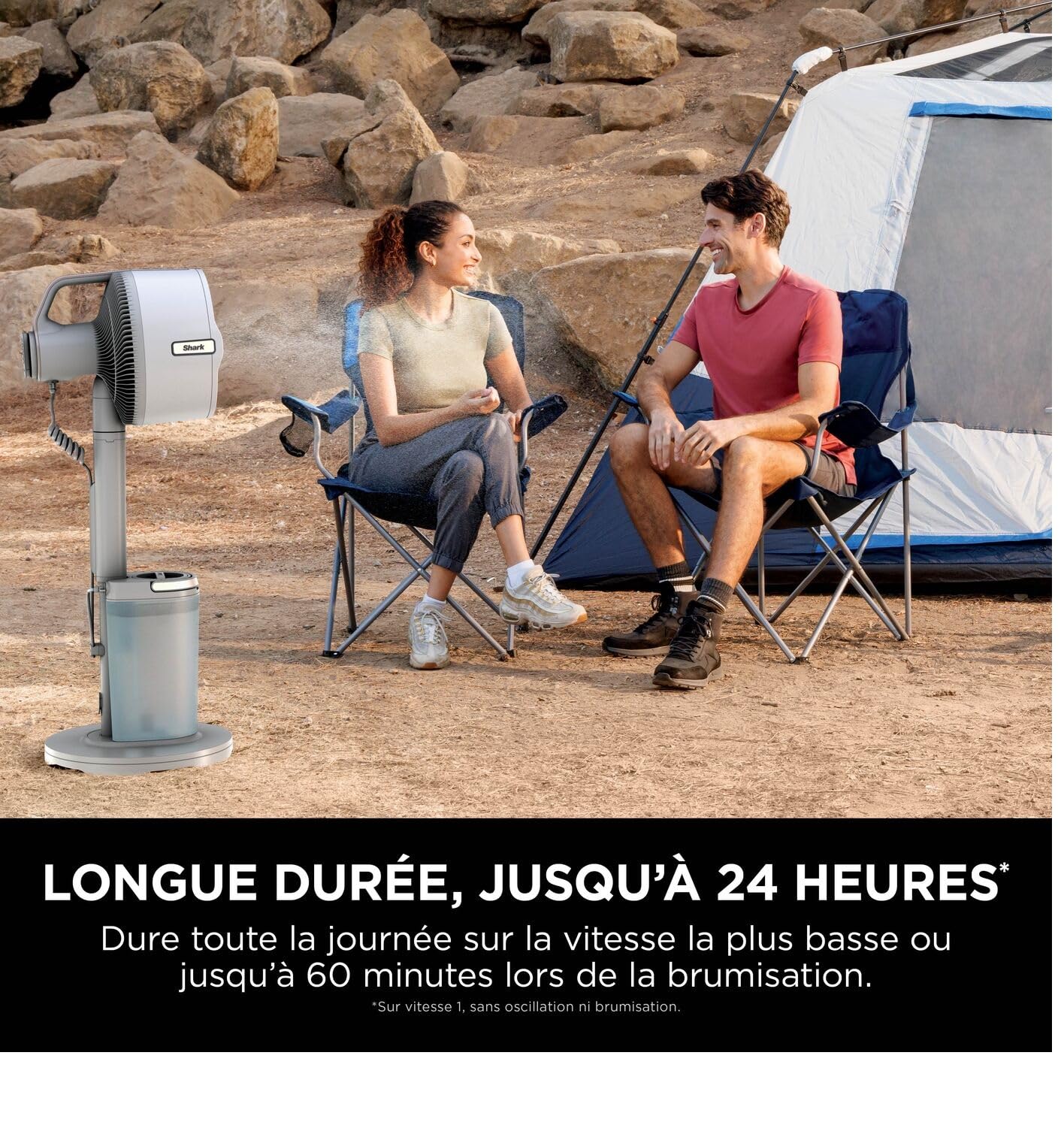 Shark FlexBreeze Pro Mist Ventilador sin cable para interior y exterior con nebulizador, depósito portátil, alcance de 20 m, de pedestal o mesa, 5 velocidades, mando a distancia, Gris paloma FA300WHEU