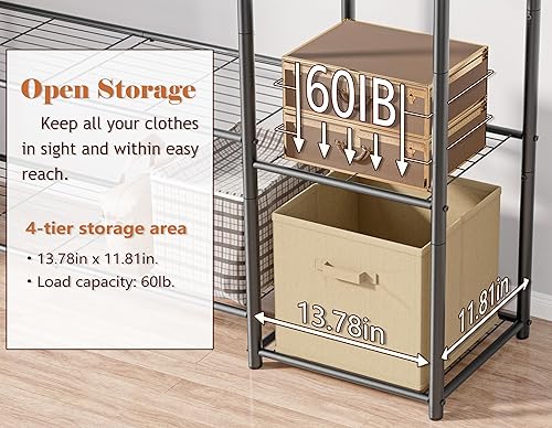 Miniatura 5 de Armario, perchero portátil con estantes de 4 niveles, organizadores de armario independientes y sistema de almacenamiento con varillas para colgar,