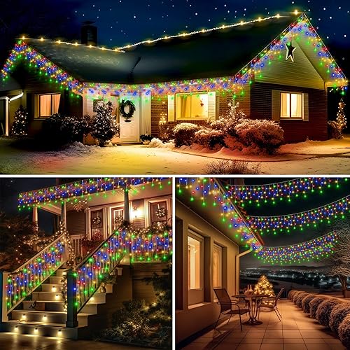 Miniatura 5 de Luces de Navidad para decoración al aire libre, 82 pies, 180 tiras, cortina de luces de hadas, 8 modos de enchufe, 630 LED, temporizador