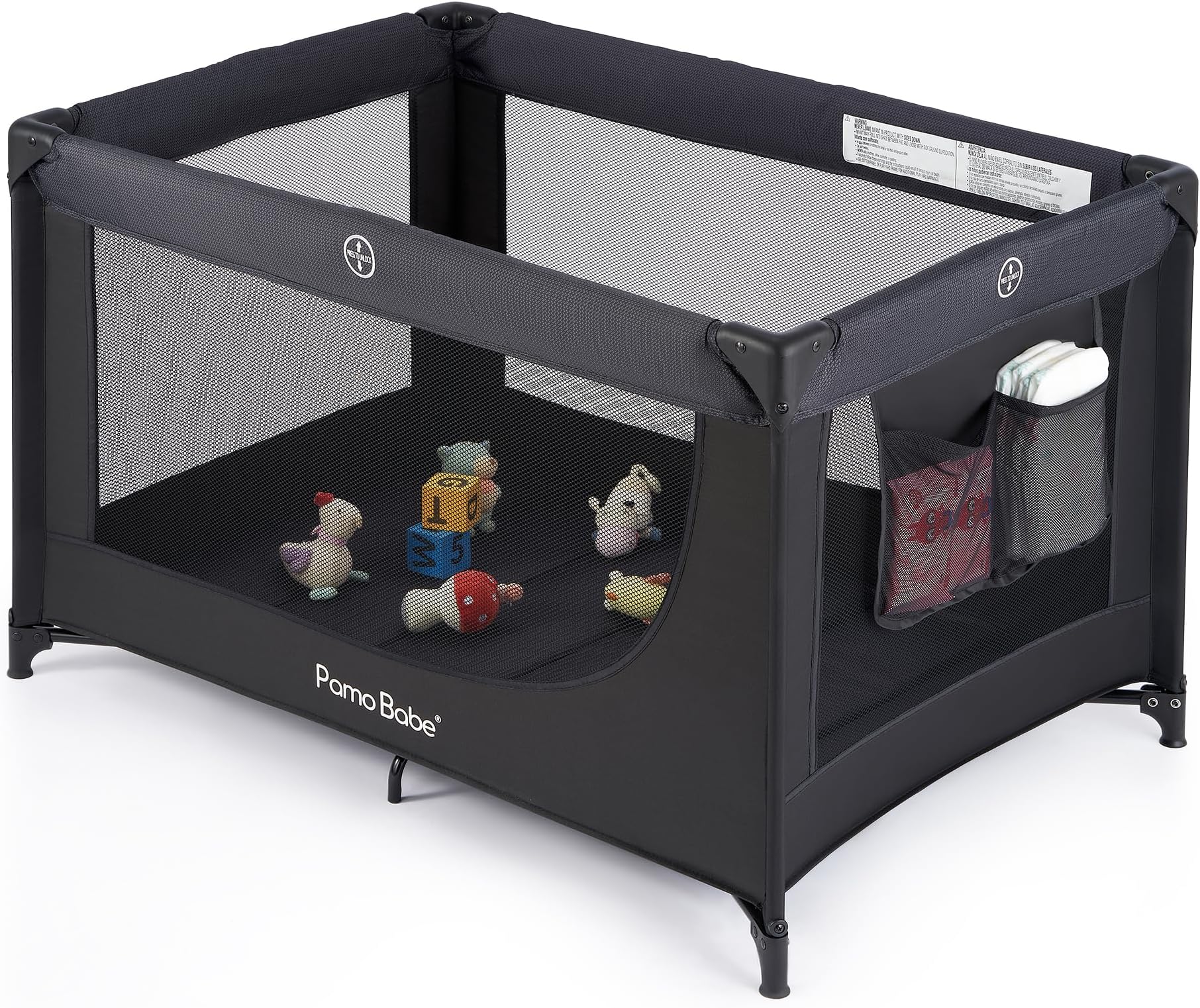 Compact Pack and Play - Portable Crib for Baby, Lightweight Foldable Travel Playard with Mattress Pad & Carry Bag, Safe Breathable Travel Bed for Home, Trips & Family Visits, Black
