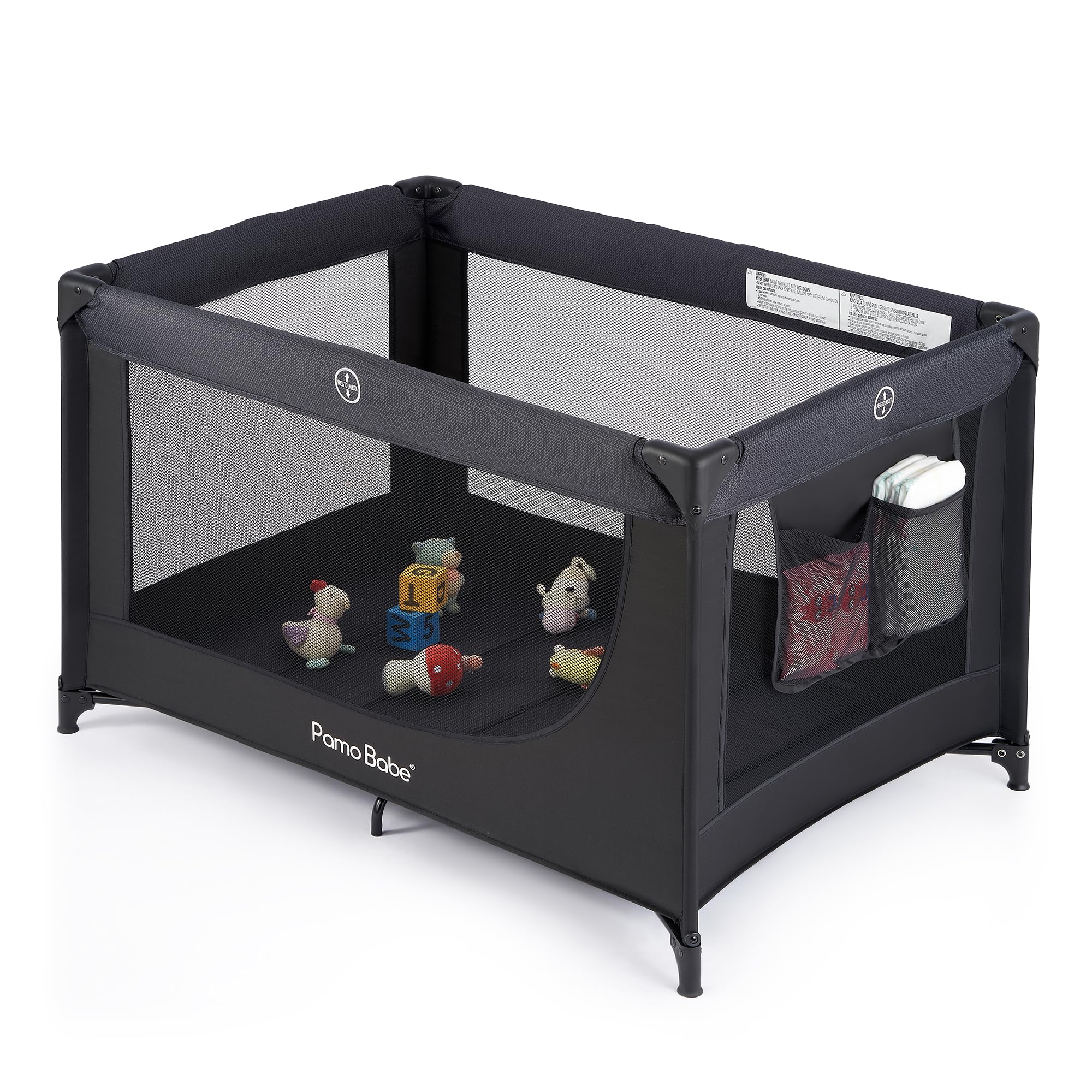 Pamo Babe Portable Crib Baby Playpen with Mattress and Carry Bag Black