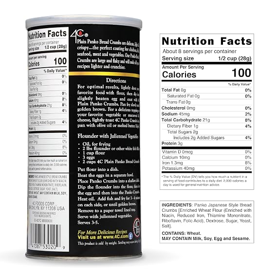 4C Premium Bread Crumbs, Panko Plain, 8 Ounce (Pack of 1)