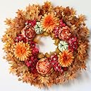 26" Artificial Fall Wreath, Silk Flowers Maple Leaf for Front Door (Orange)