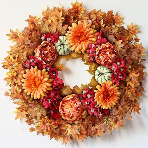 26" Fall Wreath for Front Door - Large Artificial Maple