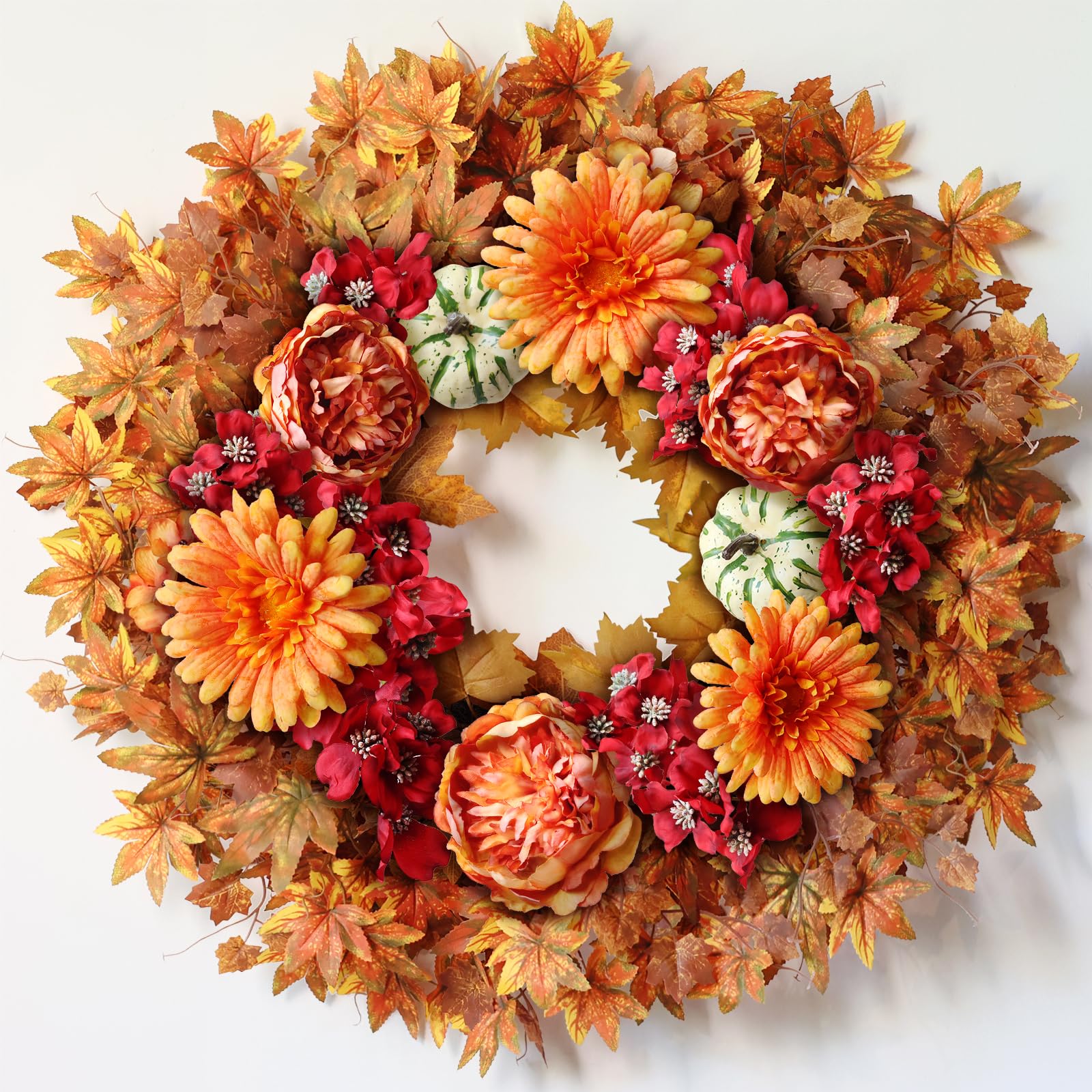 Couronne d'automne de 66 cm pour porte d'entrée – Grandes feuilles d'érable artificielles en soie synthétique – Couronne d'extérieur pour porche, fenêtre, ferme, maison, Thanksgiving, festival