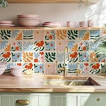 funlife Bold Abstract Floral Self-Adhesive Tile Stickers 25 PCS 15X15cm