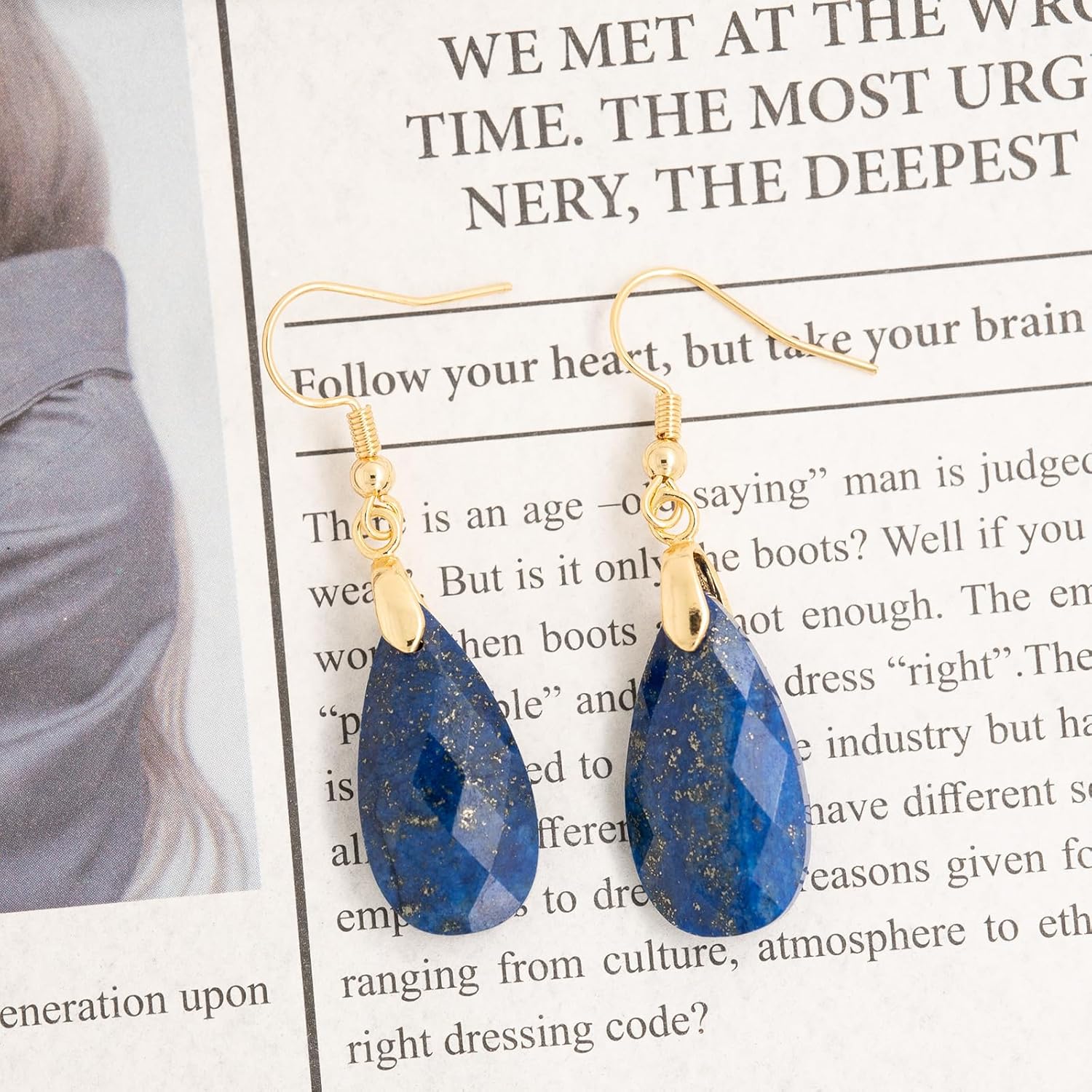Teardrop Fishhook Dangle Drop Earrings for Women Blue Agate Crystal Earrings - Image 4