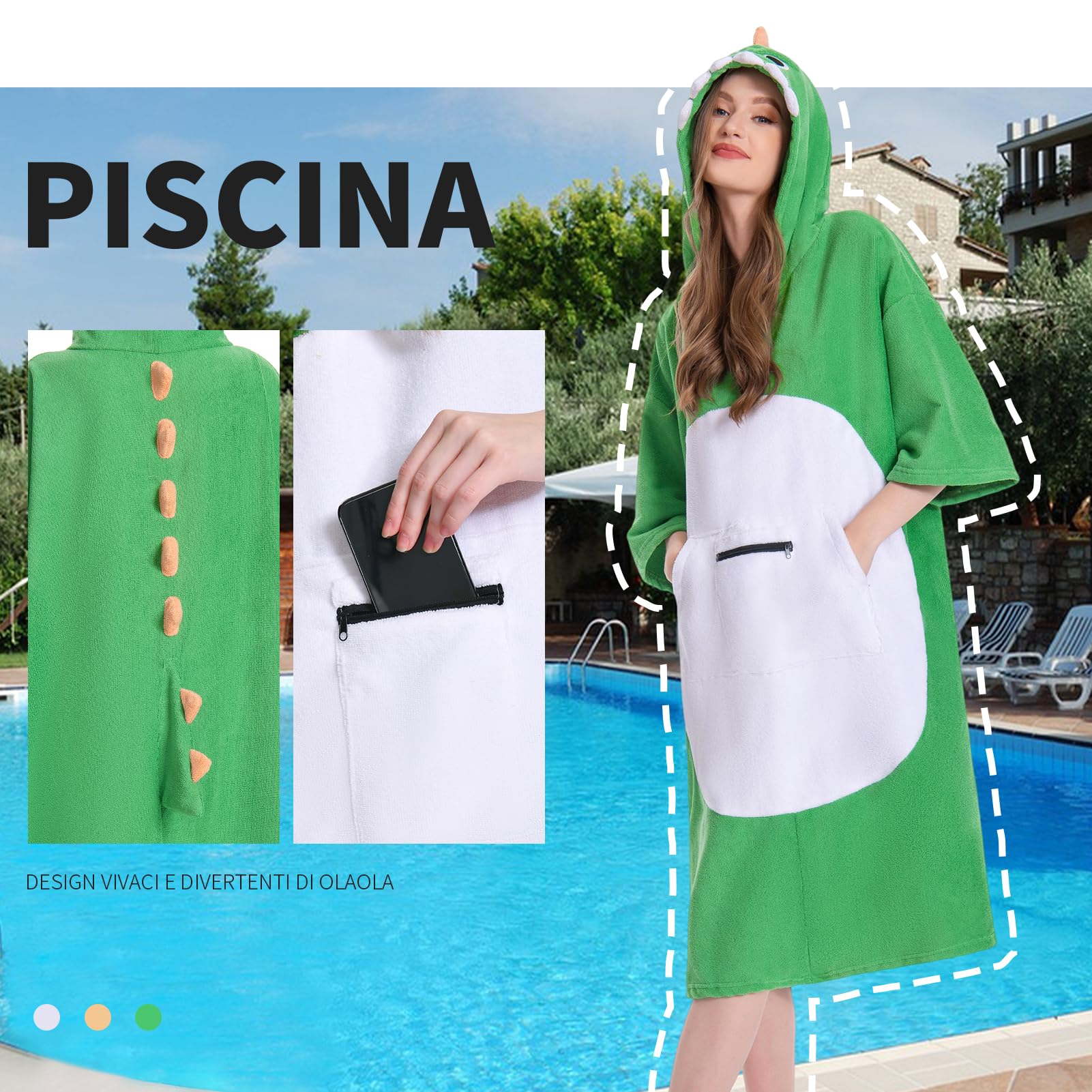 OLAOLA Surf Poncho per Adulti, Asciugamano da Bagno con Cappuccio e Tasca, Morbido Cambio Accappatoio Spiaggia, Asciugatura Rapida Asciugamani Poncho per Donne e Uomini (Dinosauro)