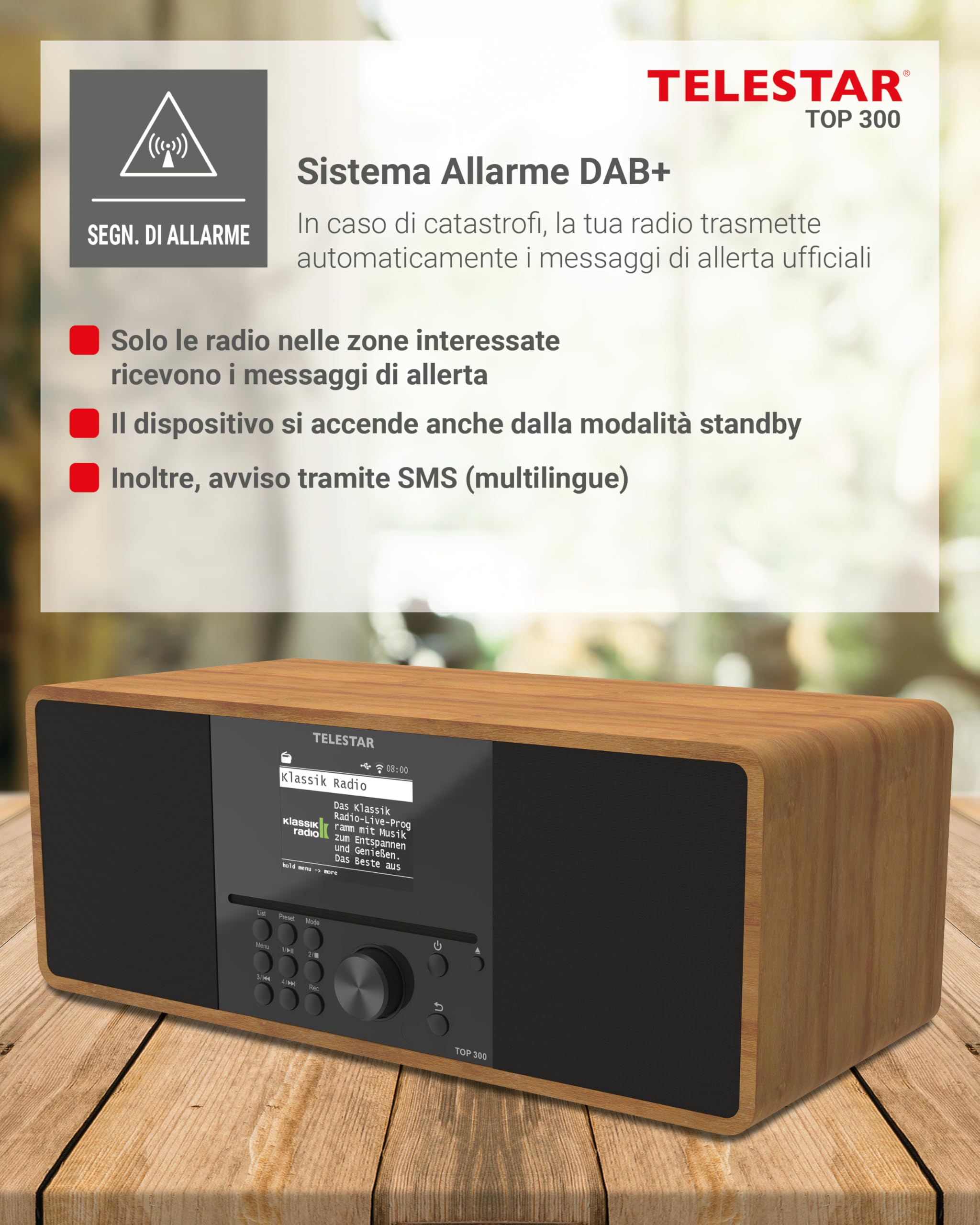 TELESTAR TOP 300 Radio DAB+/Internet con lettore CD stereo 2x15W Bluetooth Audio-Streaming Legno