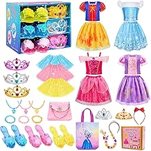 Meland Princess Dress Up Shoes Trunk Set for Girls, 4-Piece Princess Costume Set with Toddler Heels & Accessories, Pretend Play Dress Up Storage Case Gift for Girls