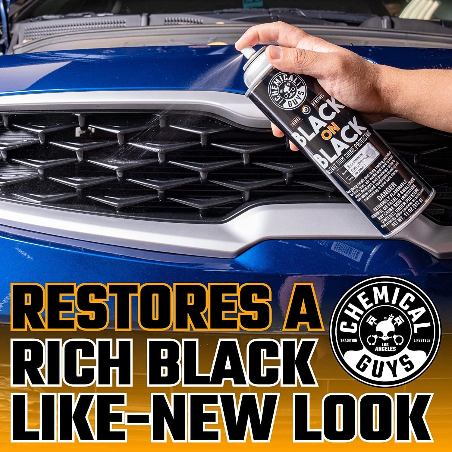 Chemical Guys Black On Black Trim Shine - 2 Pack,11 oz Each, Sprayable Dressing for Trim, Tires, Plastic & Vinyl High Gloss Finish, Dry-to-The-Touch, Easy Spray Application