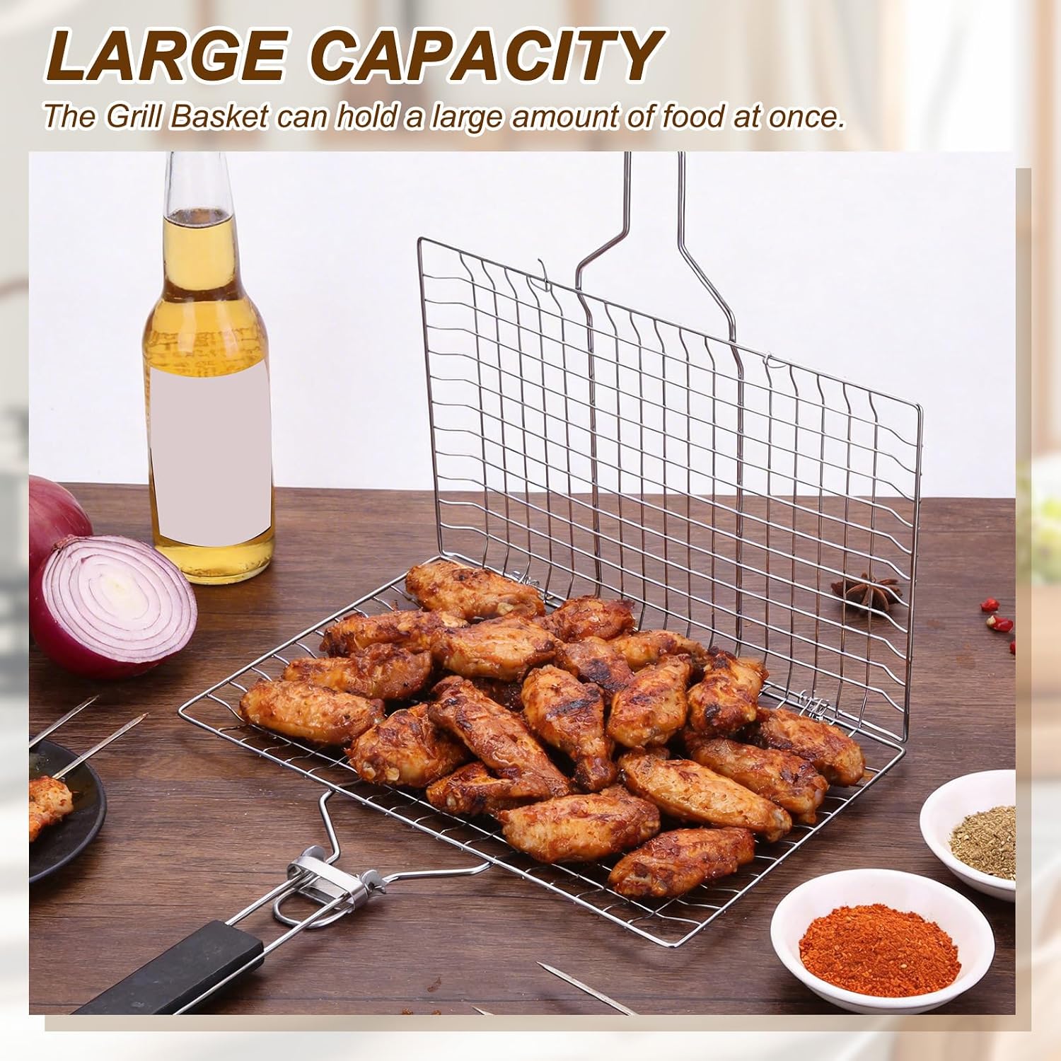 uxcell Stainless Steel Grill Basket Portable Fish Grilling Basket Folding image 4