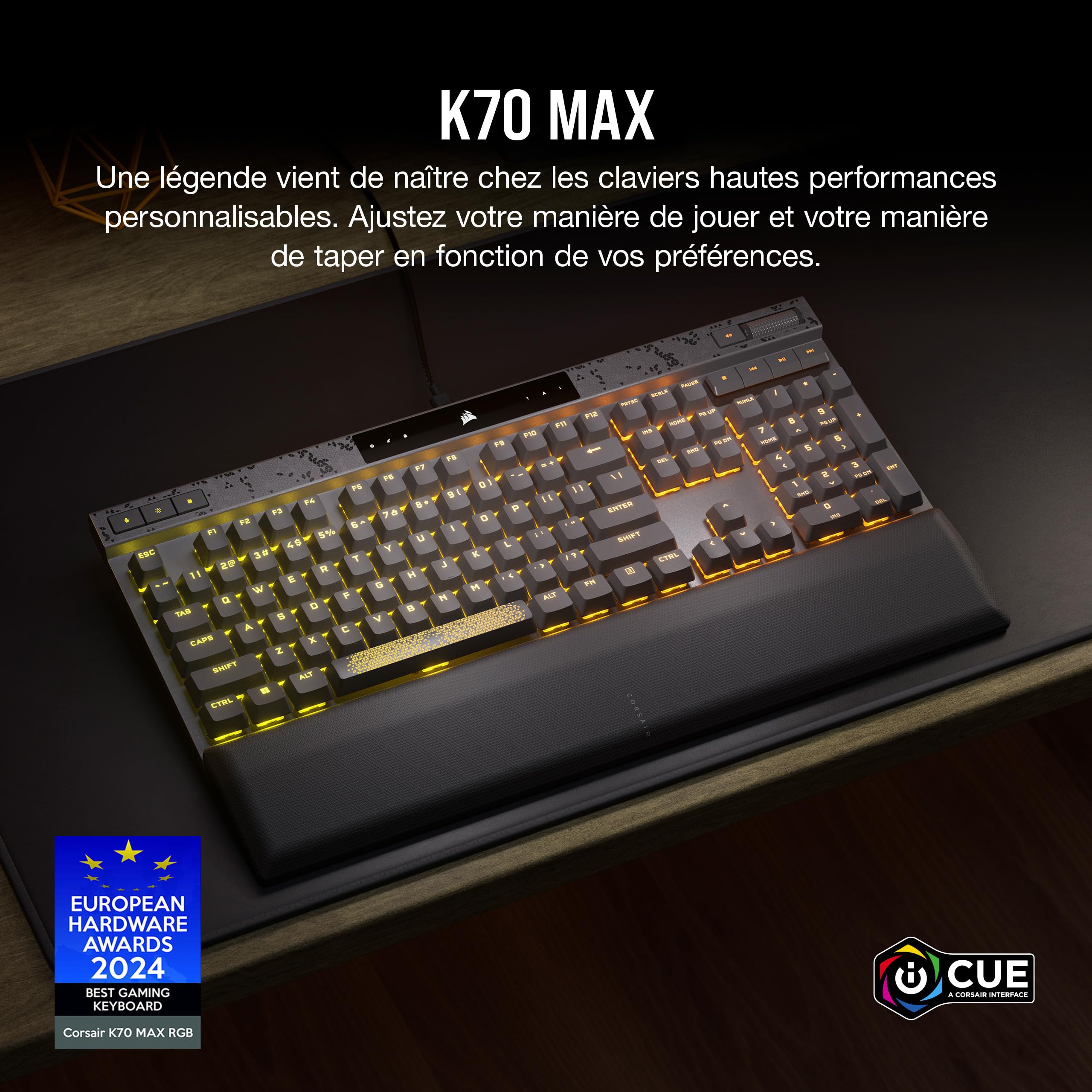 Corsair K70 MAX RGB Magnetic Mechanical Gaming Keyboard - Wired MGX Switches, PBT Keycaps, Rapid Trigger Mode - Dettaglio