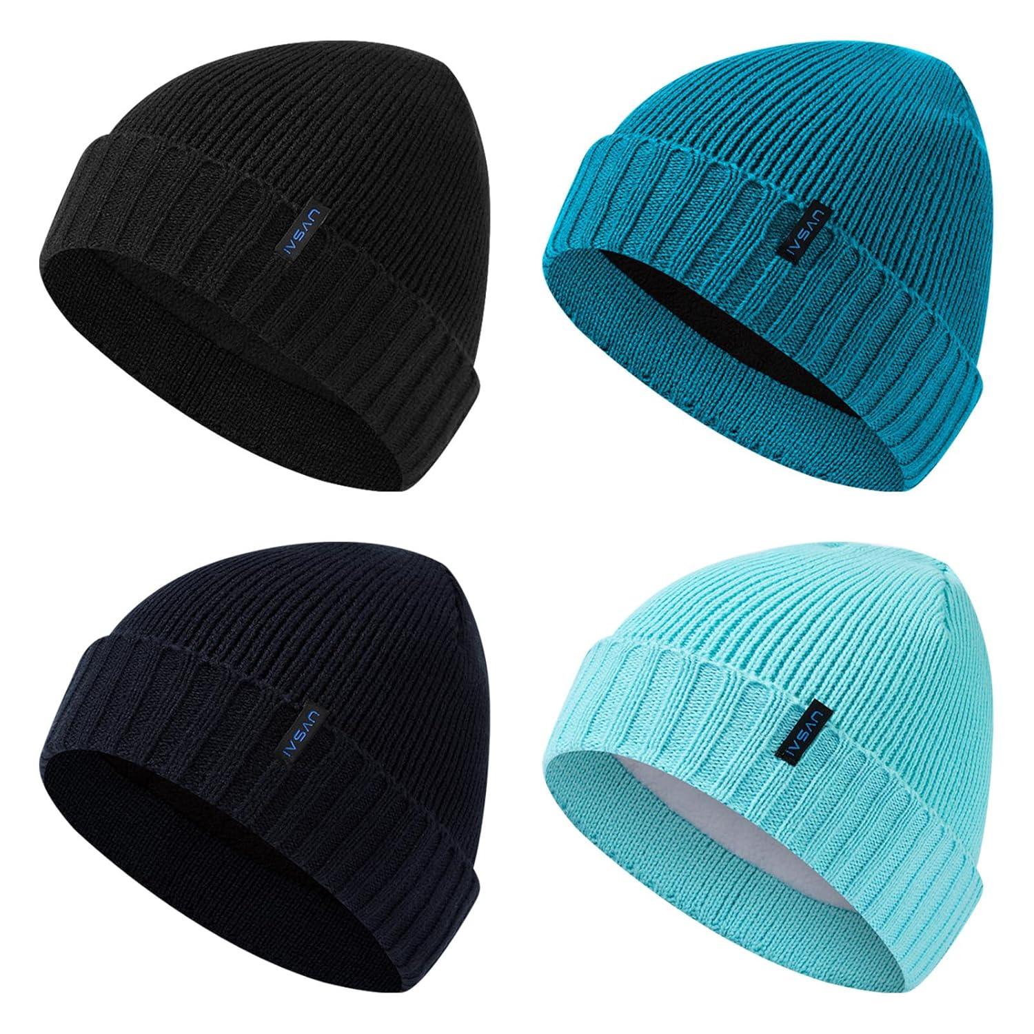 UVSAI 4 Pack Fleece Lined Beanie Winter Soft Warm for Men Women Stretchy Fit Unisex Cuffed Knit Hat