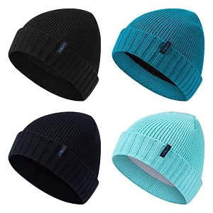 UVSAI 4 Pack Fleece Lined Beanie Winter Soft Warm for Men Women Stretchy Fit Unisex Cuffed Knit Hat