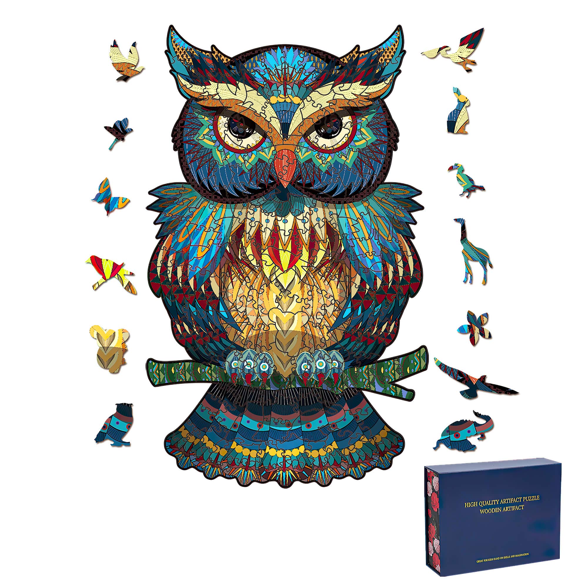 Mbpersist Wooden Puzzles for Adults,200 Pcs Colorful Unique Animals Shaped Puzzles Family Animals Wooden Jigsaw Puzzles Game Best Gift Adult(Owl)