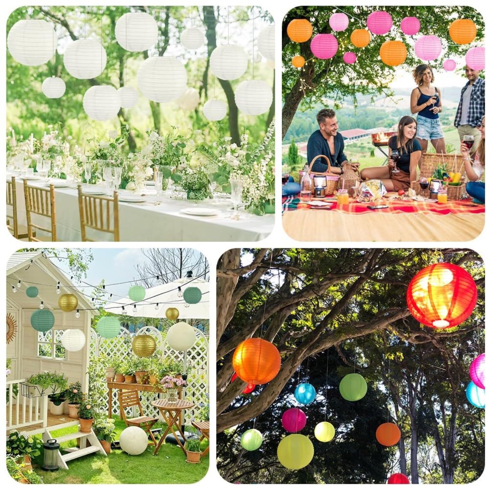 Linternas Papel 12 Farolillos De Papel Redondos Colgantes For Decoración del Hogar, Fiestas Y Bodas Decoración(White)