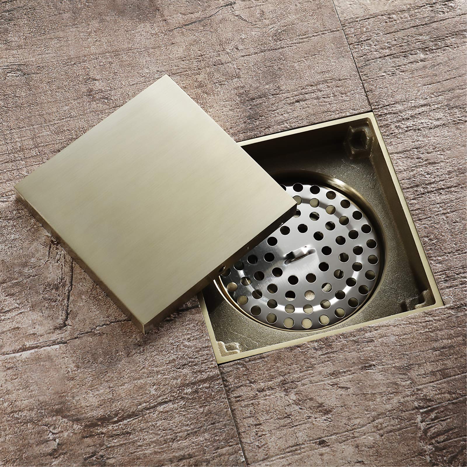 Desagüe de piso, protectores de drenaje, desagüe de ducha de 4 pulgadas, desodorante de latón, desagüe de piso de ducha, desagüe de ducha cuadrado invisible de gran caudal con desodorante de lató