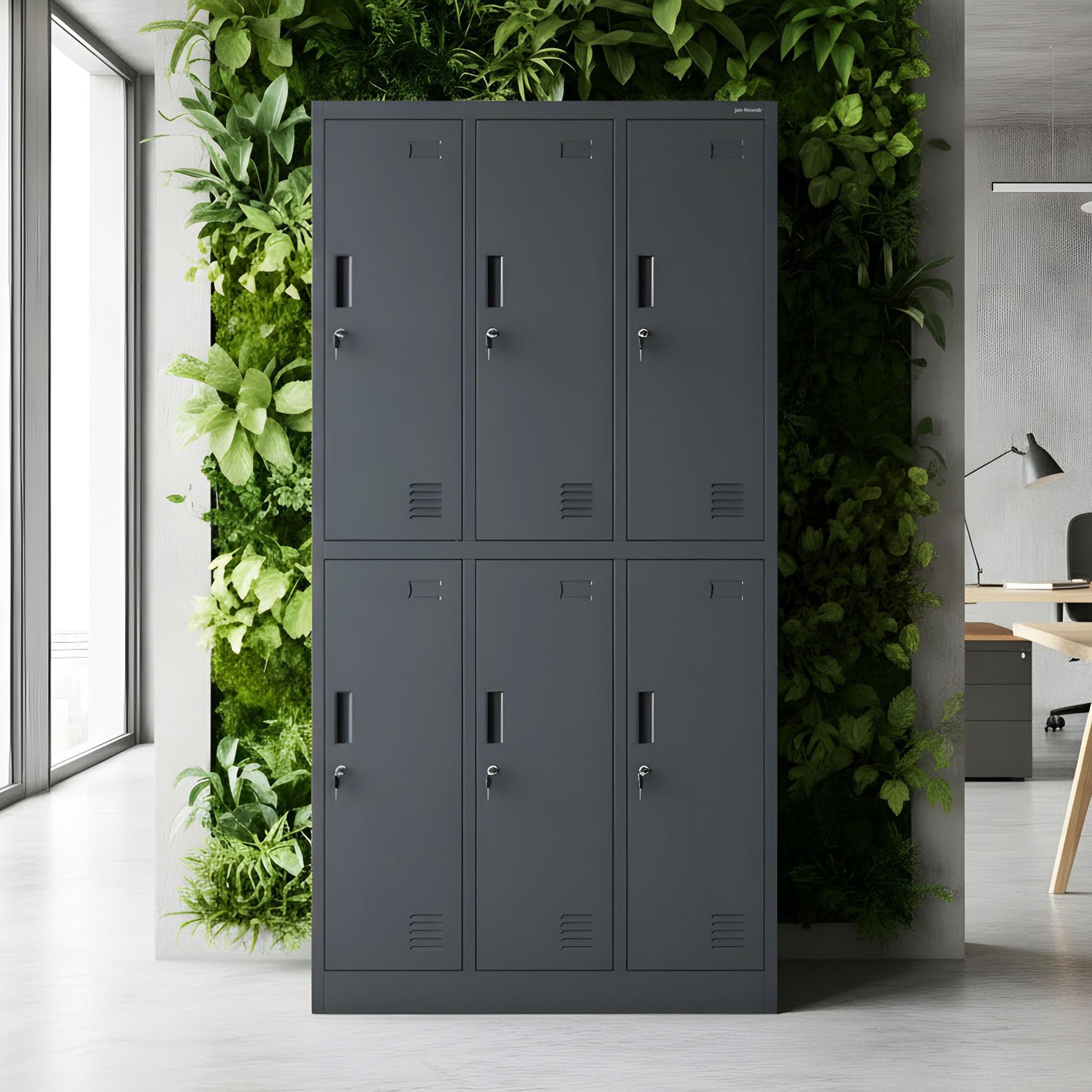 Jan Nowak Schließfachschrank 3B2A Wertfachschrank Metallspind Umkleideschrank 6 Fächer Stahlblech Pulverbeschichtet 185 cm x 90 cm x 45 cm (H x B x T) (Anthrazit)
