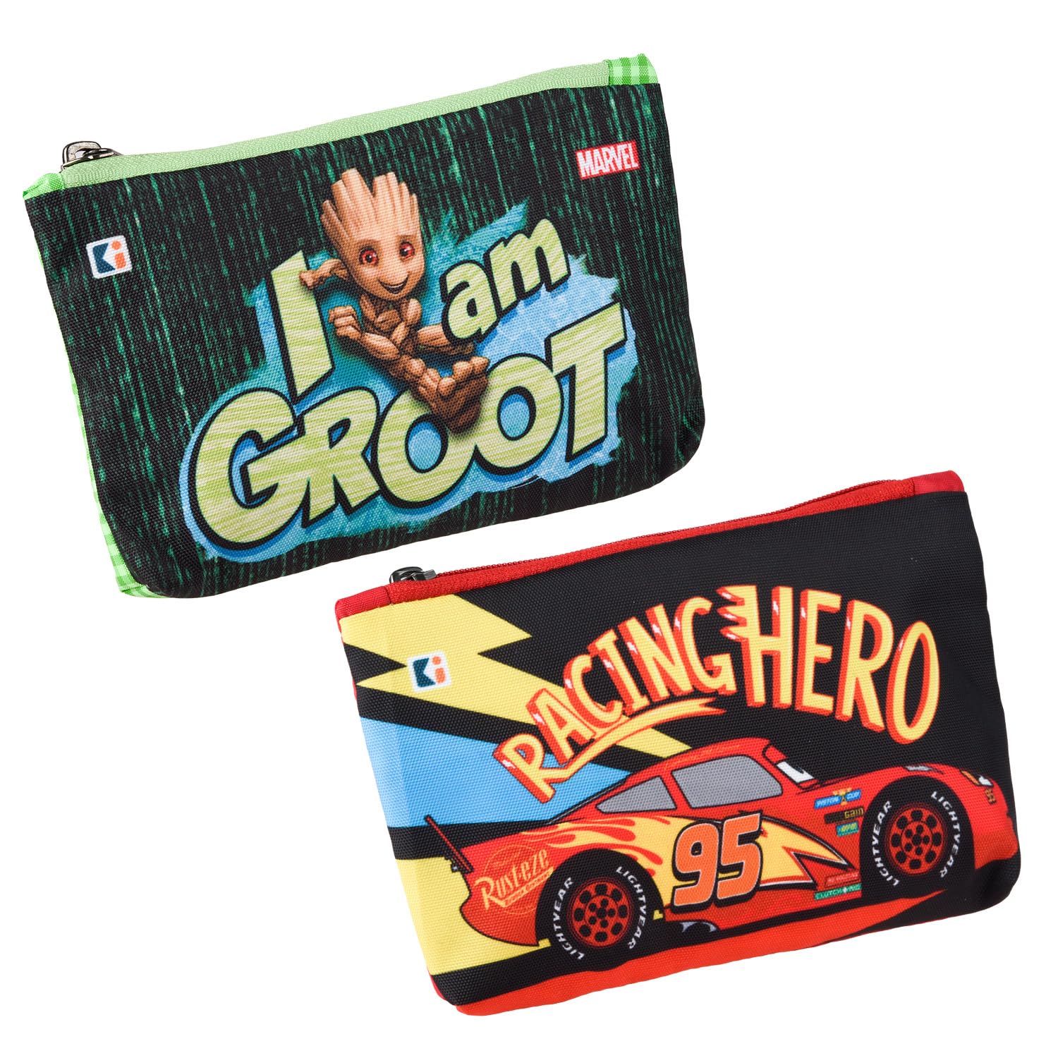 Pack of 2 Pencil Pouch | Square Stationary Pouch | Pen-Pencil Box for Kids | School Geometry Pouch | Pencil Utility Bag | Zipper Pencil Organizer | Green & Red