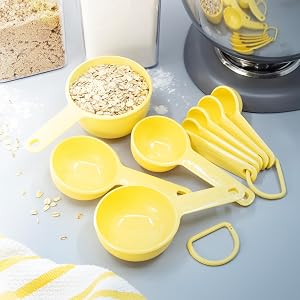 KitchenAid - Measuring Cups & Spoons Set, Heat-Resistant, Nested Design for Compact Storage, Universal Kitchen Tools for Precise Cooking (9-Piece, Butter Yellow)