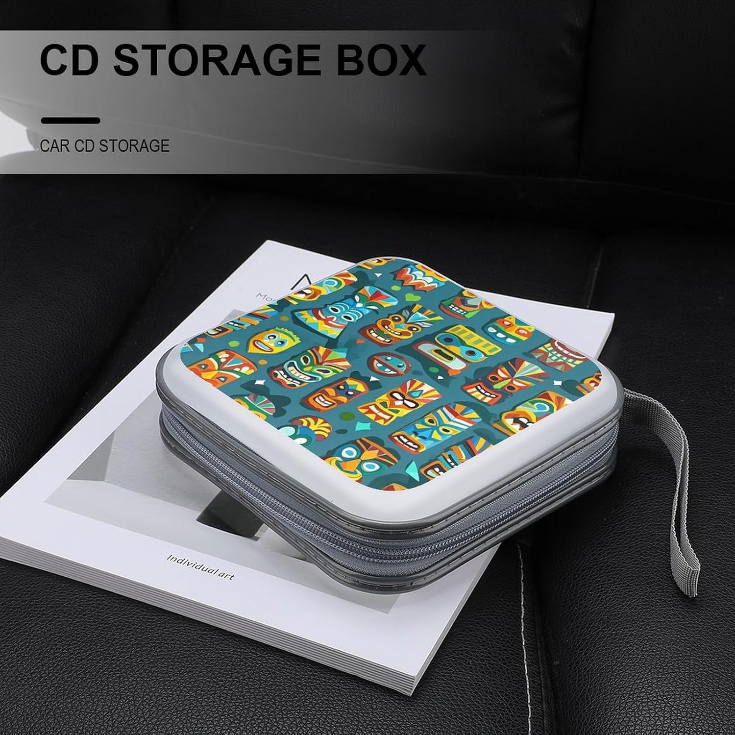 Colorful Tiki Mask Pattern CD Case 40 Sheets Capacity DVD Storage Bag Cute Portable Zipper DVD Case Holder Large Capacity CD Wallet for Car Home Office Games Disc Audio Music image 5
