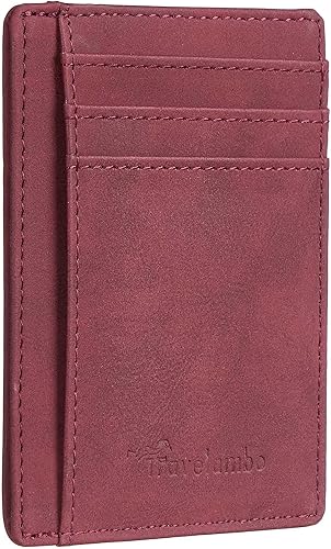 Miniatura 192 de Travelambo billetera mediana y minimalista de cuero para bolsillo frontal, con bloqueo de interferencia de radiofrecuencia, Verde, Minimalista