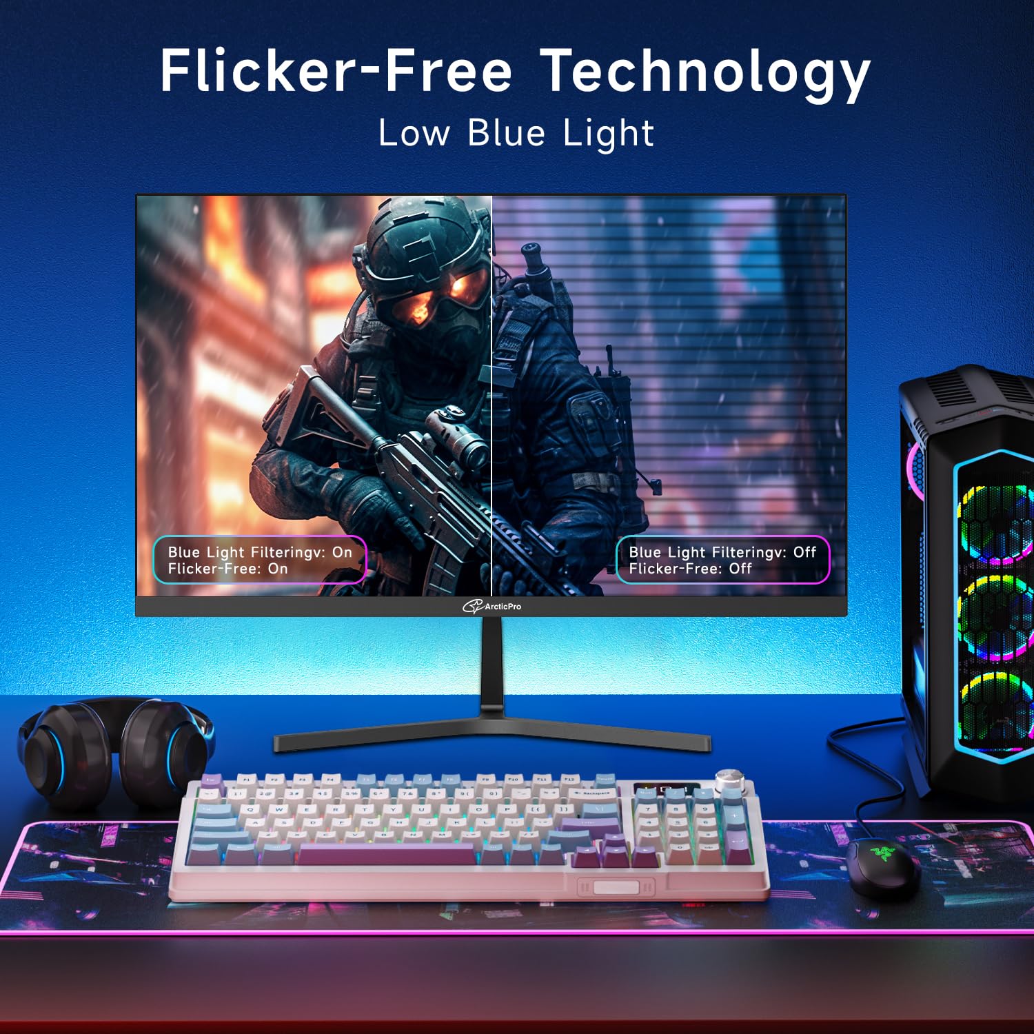 ArcticPro 22 inch 144Hz 100Hz Monitor, Full HD (1920 x 1080p) Computer Monitor, 105% sRGB, 3000:1 Contrast, 3-Sided Frameless, Ultra Slim, VESA, LowBlue Mode, Tilt Adjust, HDMI *1, VGA*1: 22 inch 22" 120Hz FHD