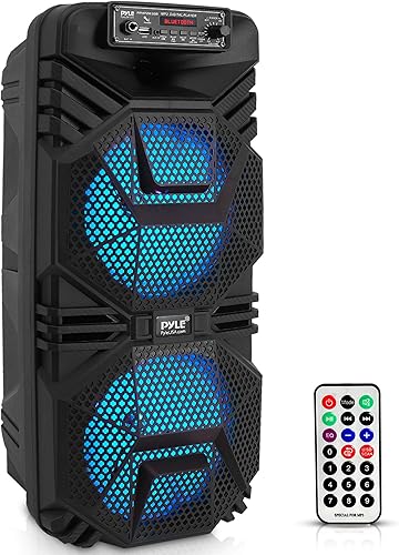 Pyle Sistema de altavoces PA Bluetooth portátil, altavoz Bluetooth recargable de 600 W, sistema PA portátil con subwoofer dual de 8 pulgadas,