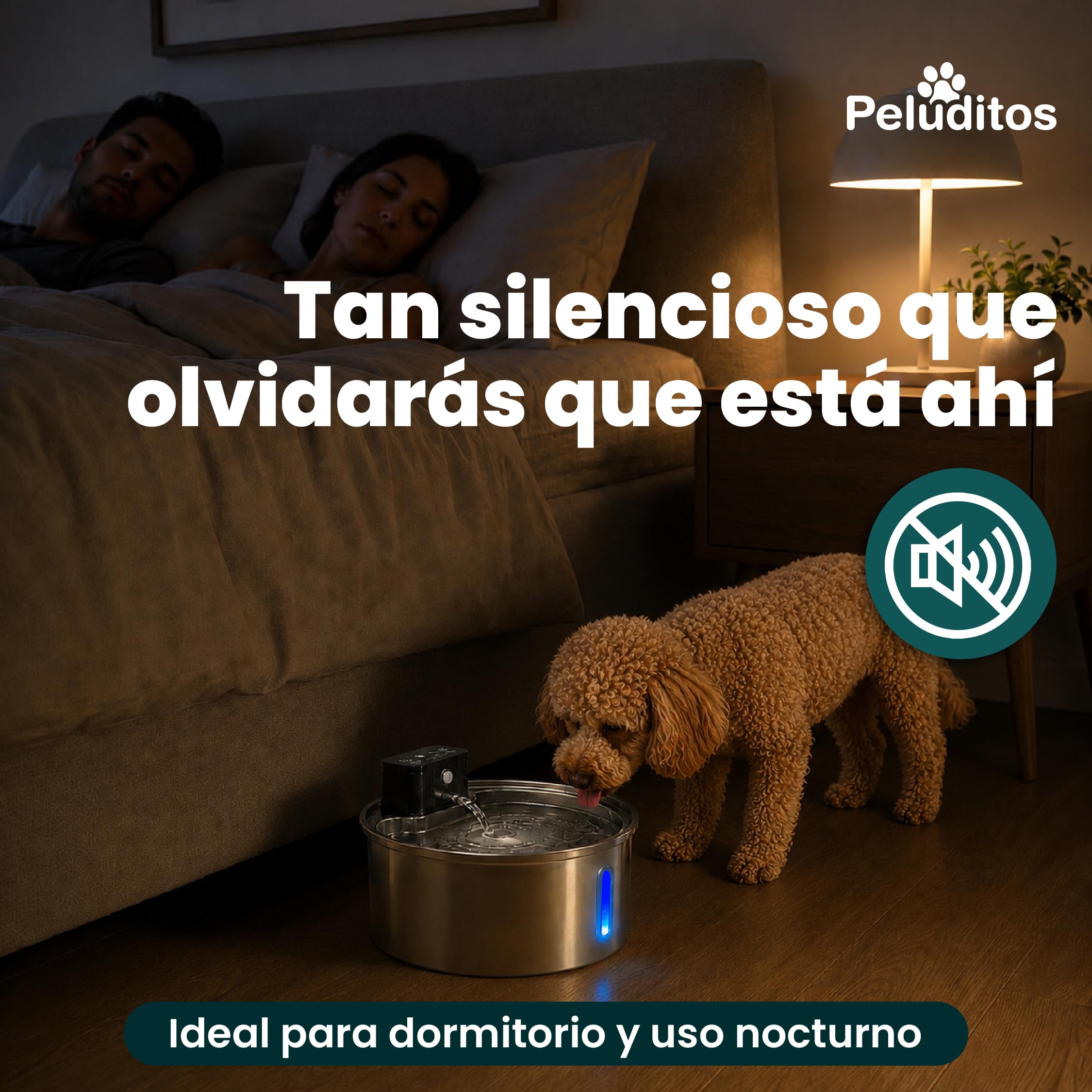 Peluditos SUS304 - Fontana per gatti in acciaio inox, 2,5 l, senza cavo, ricaricabile, 4200 mAh, con sensore di movimento, fontana d'acqua per gatti e cani, ultra silenziosa