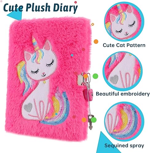 Miniatura 2 de SuperStyle Diario diario, regalo para niñas de 6, 7, 8 años, cuaderno de gato con cerradura secreta, diario de escritura, regalo de cumpleaños