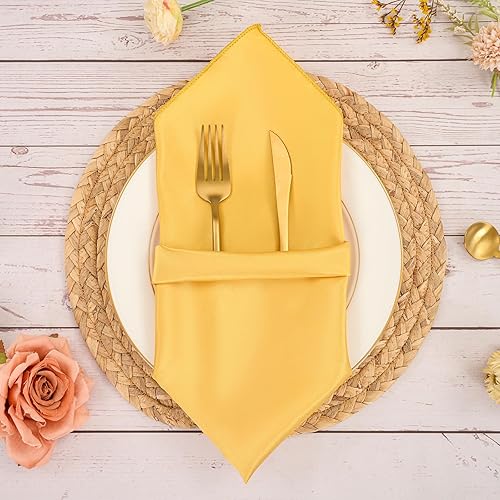 Miniatura 2 de Juego de 72 servilletas de tela de satén doradas, 20 x 20 pulgadas, servilletas cuadradas de tela suave y lisa, servilletas lavables reutilizables