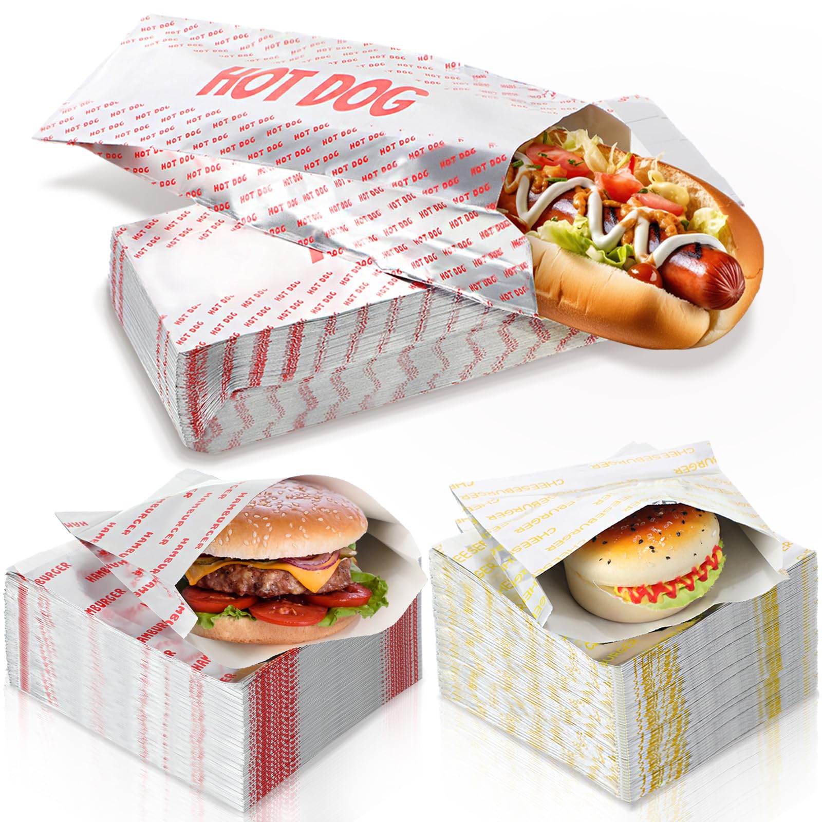 Honoson Lot de 300 emballages alimentaires jetables pour hamburger, cheeseburger et hot-dog en papier d'aluminium pour restauration rapide et camion, barbecue, fête à thème