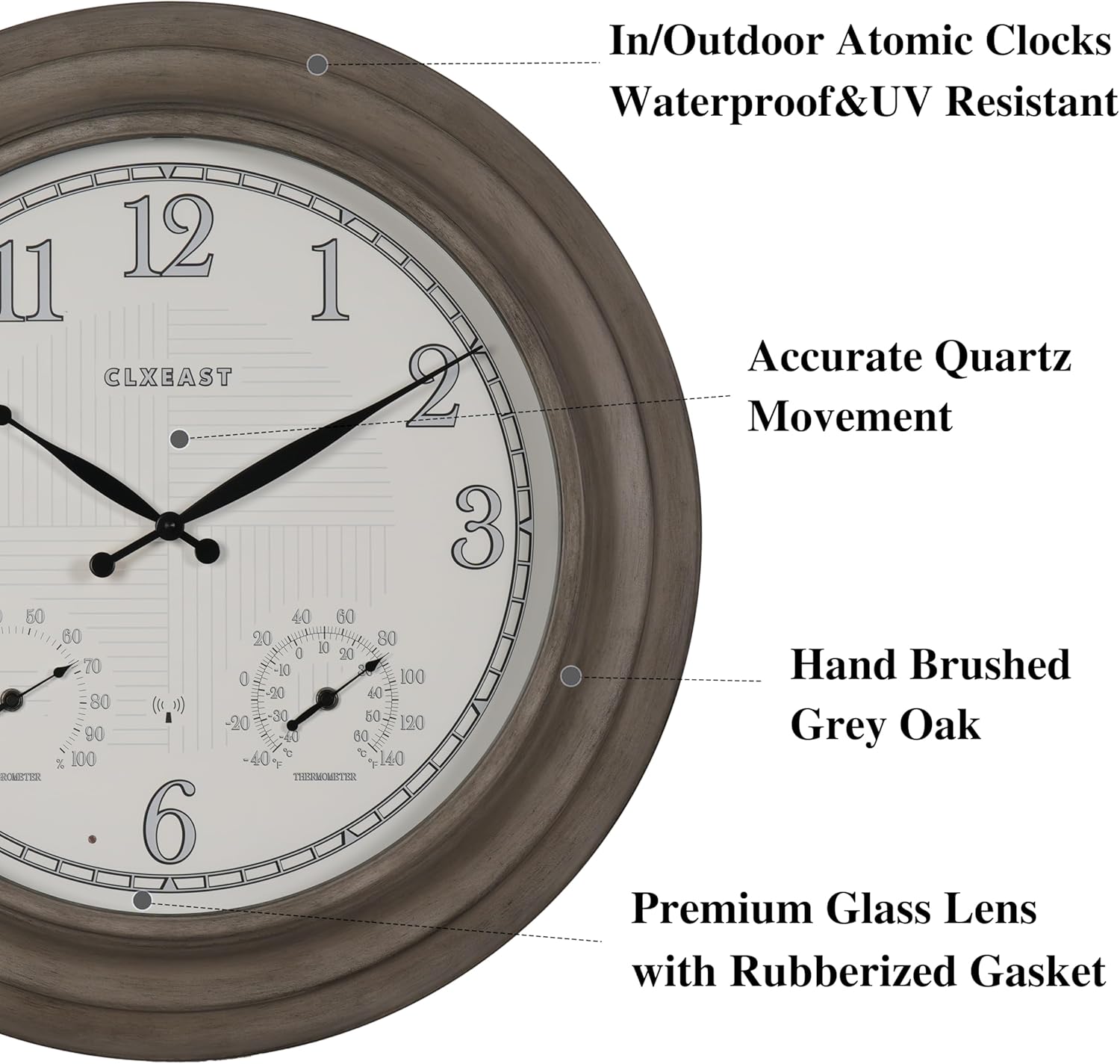 Lura view of the CLXEAST clock showing battery compartments and settings.