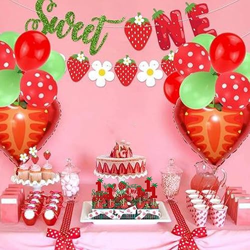 Miniatura 6 de Paquete de 24 adornos para cupcakes Sweet One con purpurina para primer cumpleaños, fresa, cupcakes, para frutas, baby shower, primer cumpleaños,